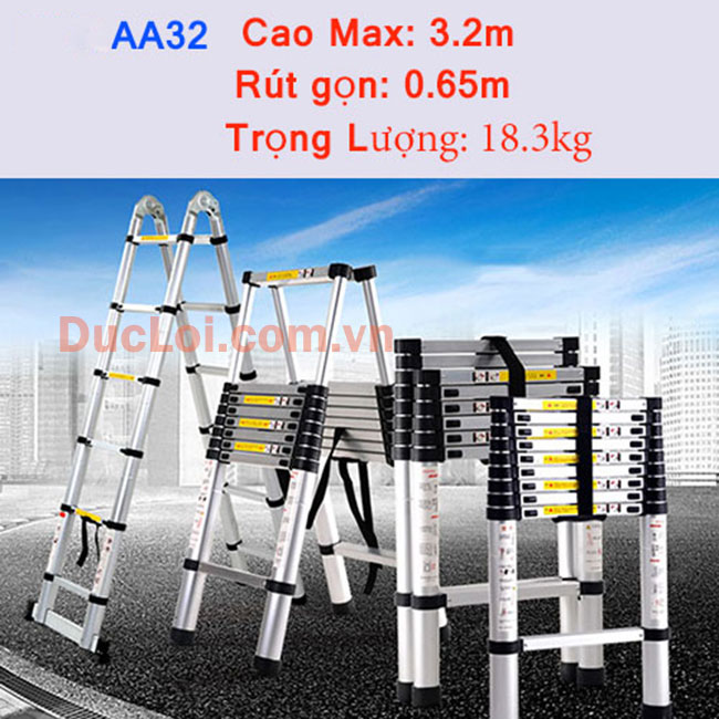 Thang nhôm rút đôi chữ A AA32 Cao Max 3.2m