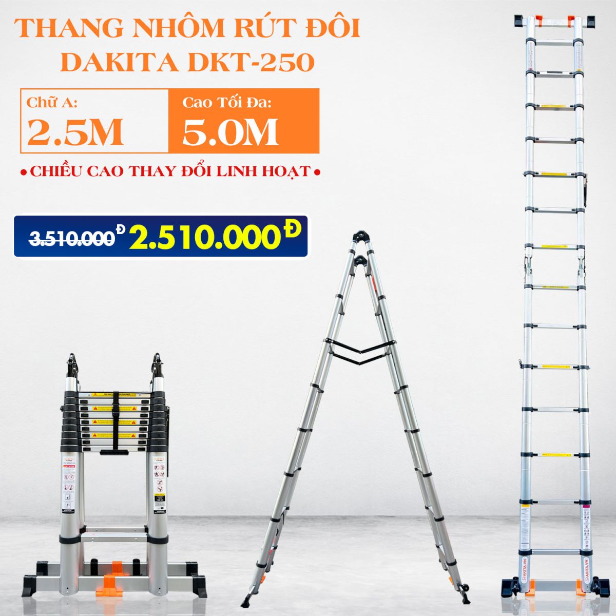 Thang nhôm rút đôi chữ a dkt-250
