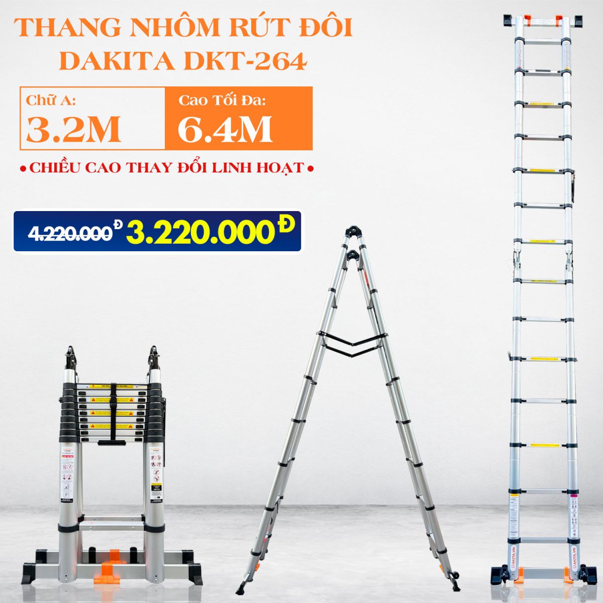 Thang nhôm rút đôi chữ a dkt-264