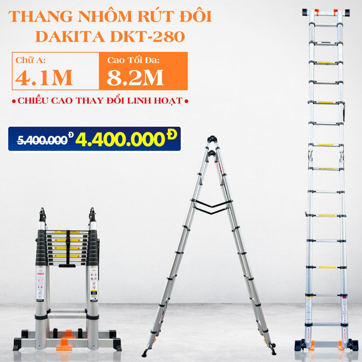 Thang nhôm rút đôi chữ a dkt-280