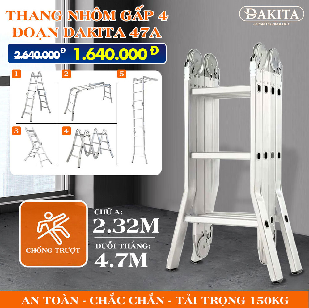Thang nhôm gấp 4 đoạn dkt-47a