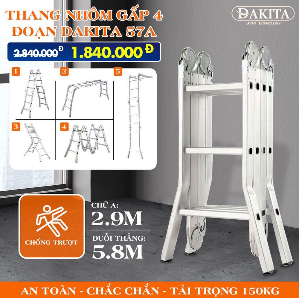 Thang nhôm gấp 4 đoạn dkt-57a