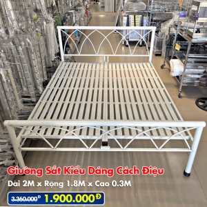 [Rộng 1.8M] Giường Sắt Kiểu Cách Điệu DAKITA Trắng Kem