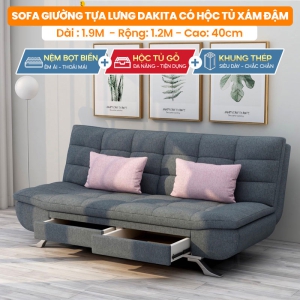 [Màu Xám Đậm - Hộc Tủ Gỗ - Chân Thép Dày] Sofa Giường Cao Cấp Nệm Dày Thương Hiệu DAKITA