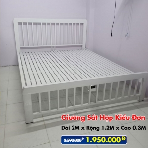 [Rộng 1.2m] Giường Sắt Hộp Kiểu Đơn Trắng Kem