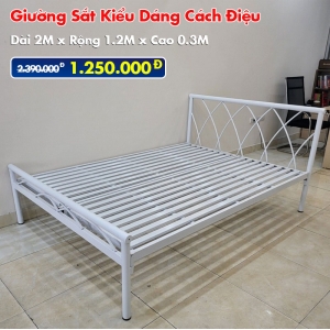[Rộng 1.2M] Giường Sắt Kiểu Cách Điệu DAKITA Trắng Kem
