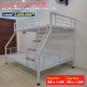 Giường Sắt Hai Tầng Hộp 48 Trên 1m4 Dưới 1m6 DAKITA Trắng Kem