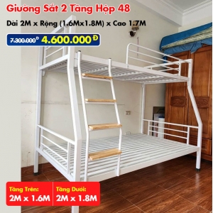 Giường Sắt Hai Tầng Hộp 48 Trên 1m6 Dưới 1m8 DAKITA Trắng Kem
