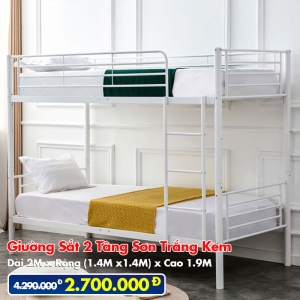 [Rộng 1.4m - Trắng] Giường Sắt 2 Tầng Sơn Trắng DAKITA