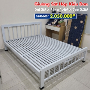 [Rộng 1.4m] Giường Sắt Hộp Kiểu Đơn Trắng Kem
