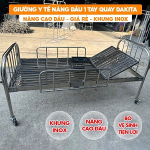 [Khung Inox- 1 Tay Quay]. Giường Y Tế Đa Năng Có Nệm DAKITA Khung Inox 1 Tay Quay