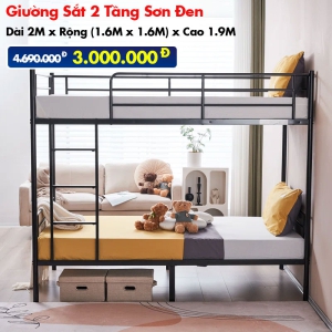 [Rộng 1.6m - Trắng] Giường Sắt 2 Tầng Sơn Đen DAKITA
