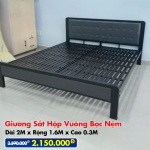 [Rộng 1.6M] Giường Sắt DAKITA Hộp Vuông Bọc Nệm Đẹp Hiện Đại