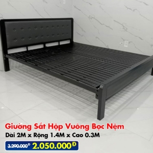 [Rộng 1.4M] Giường Sắt DAKITA Hộp Vuông Bọc Nệm Đẹp Hiện Đại