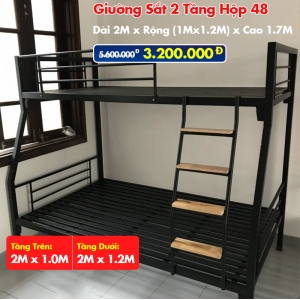 Giường Sắt Hai Tầng Hộp 48 Trên 1m Dưới 1m2 DAKITA Đen
