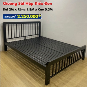 [Rộng 1.8m] Giường Sắt Hộp Kiểu Đơn Đen DAKITA