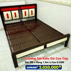 [Rộng 1.4M] Giường Sắt Kiểu Gỗ Cao Cấp DAKITA