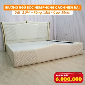 [Rộng 1.8m - Màu Kem] Giường Ngủ Bọc Nệm DAKITA Phong Cách Hiện Đại
