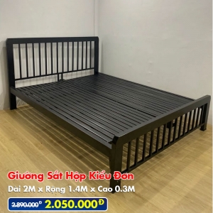 [Rộng 1.4m] Giường Sắt Hộp Kiểu Đơn Đen