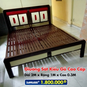[Rộng 1M] Giường Sắt Kiểu Gỗ Cao Cấp DAKITA