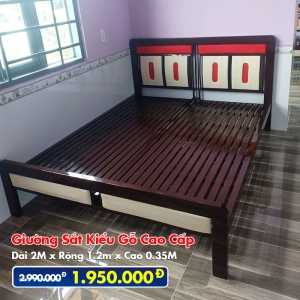 [Rộng 1.2M] Giường Sắt Kiểu Gỗ Cao Cấp DAKITA