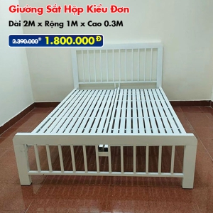 [Rộng 1m] Giường Sắt Hộp Kiểu Đơn Trắng DAKITA