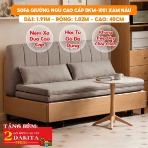 [Rộng 1.02m - Nệm Xơ Dừa] Sofa Giường DAKITA DKM-1001- Xám Nâu - Hộc Tủ Gỗ