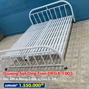 [Rộng 1.6m] Giường Sắt Ống Tròn DAKITA DKGX-1003 Trắng Kem
