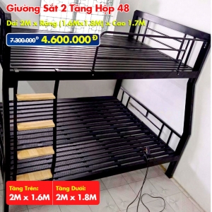 Giường Sắt Hai Tầng Hộp 48 Trên 1m6 Dưới 1m8 DAKITA Đen