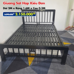 [Rộng 1.6m] Giường Sắt Hộp Kiểu Đơn Đen