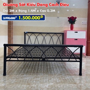 [Rộng 1.4M] Giường Sắt Kiểu Cách Điệu DAKITA Đen