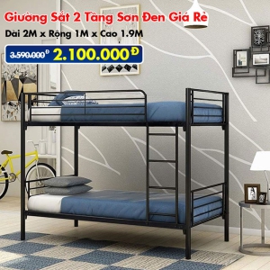 [Rộng 1m - Đen] Giường Sắt 2 Tầng Sơn Đen DAKITA