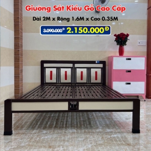 [Rộng 1.6M] Giường Sắt Kiểu Gỗ Cao Cấp DAKITA