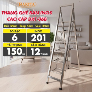 [6 Bậc – Khung Inox] THANG GHẾ BÀN INOX CAO CẤP DKT-06B