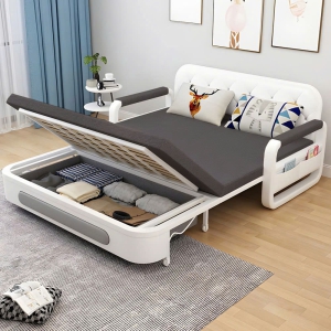 Ghế Sofa Giường DAKITA DKB-918-Xám Đen Có hộc tủ - Giường Ngủ Thông Minh Gấp Thành Sofa [ Vải thoáng mát]