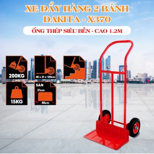 Xe Đẩy Hàng 2 Bánh Cao Su Đúc Loại Tốt Cao 1m2 Tải 200kg