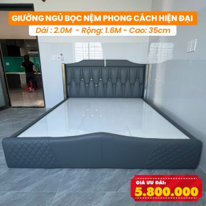 [Rộng 1.6m - Màu Xám Đậm] Giường Ngủ Bọc Nệm DAKITA Phong Cách Hiện Đại