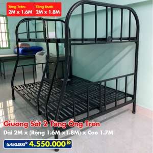 Giường Sắt Hai Tầng Ống Tròn Trên 1m6 Dưới 1m8 DAKITA Đen