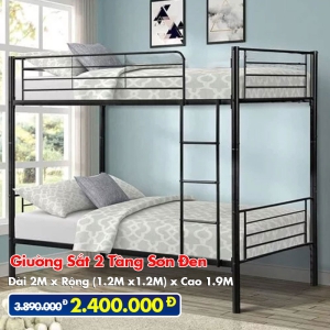 [Rộng 1.2m - Đen] Giường Sắt 2 Tầng Sơn Đen DAKITA