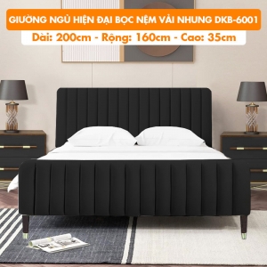 [Rộng 1.6m – Màu Đen] Giường Ngủ Hiện Đại Khung Gỗ Bọc Nệm Vải Nhung DKB-6001 Đen