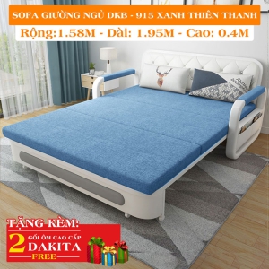 Ghế Sofa Giường DAKITA DKB-915-Xanh Thiên Thanh Có hộc tủ - Giường Ngủ Thông Minh Gấp Thành Sofa [ Vải thoáng mát]