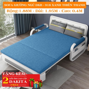 Ghế Sofa Giường DAKITA DKB-918-Xanh Thiên Thanh Có hộc tủ - Giường Ngủ Thông Minh Gấp Thành Sofa [ Vải thoáng mát]