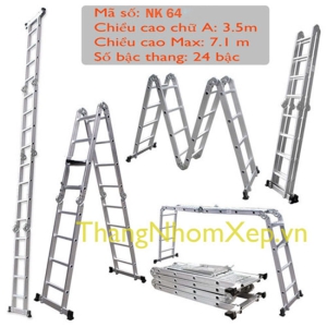 Thang Nhôm Gấp 4 Chân Thẳng NK64 cao Max 7.1m