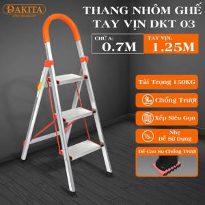 Thang nhôm ghế DAKITA DKT03 – Chữ A 0.7m [NHẸ - DỄ XÀI - BẬC THANG TO] 