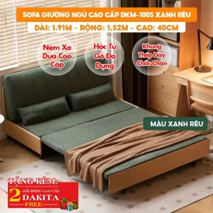 [Rộng 1.52m - Nệm Xơ Dừa] Sofa Giường DAKITA DKM-1005- Xanh Rêu - Hộc Tủ Gỗ