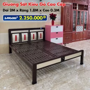  [Rộng 1.8M] Giường Sắt Kiểu Gỗ Cao Cấp DAKITA