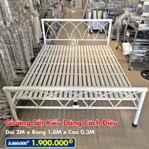 [Rộng 1.8M] Giường Sắt Kiểu Cách Điệu DAKITA Trắng Kem
