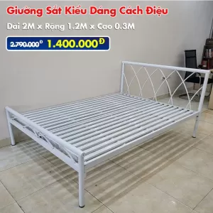 [Rộng 1.2M] Giường Sắt Kiểu Cách Điệu DAKITA Trắng Kem