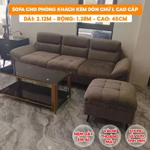 [Màu Nâu] Sofa Cho Phòng Khách Kèm Đôn Chữ L Nệm Dày Êm Cao Cấp