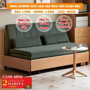 [Rộng 1.02m - Nệm Xơ Dừa] Sofa Giường DAKITA DKM-1001- Xanh Rêu - Hộc Tủ Gỗ